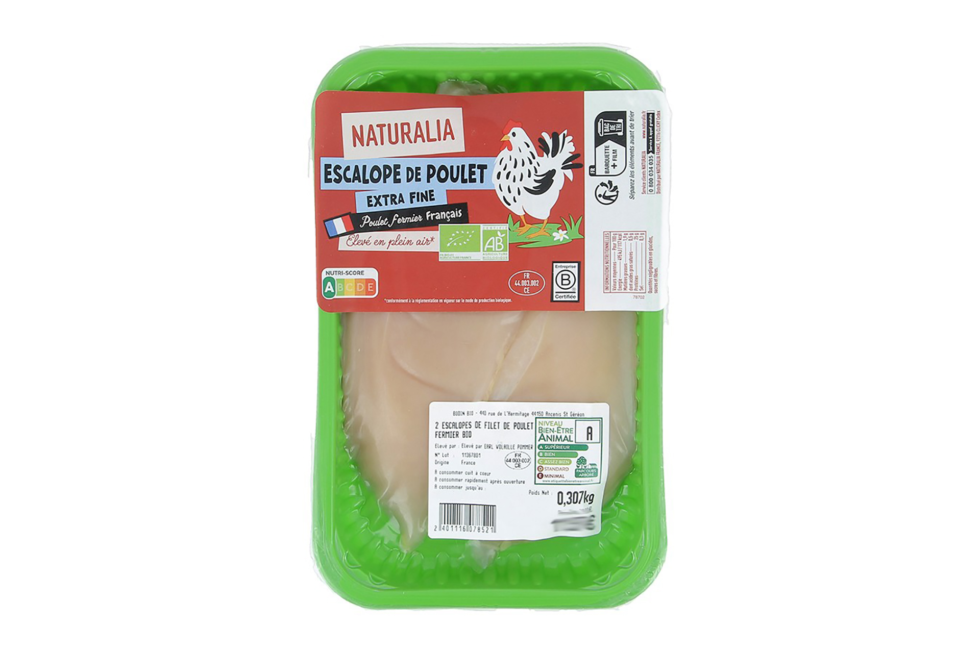 barquette de poulet étiquette bien-être animal